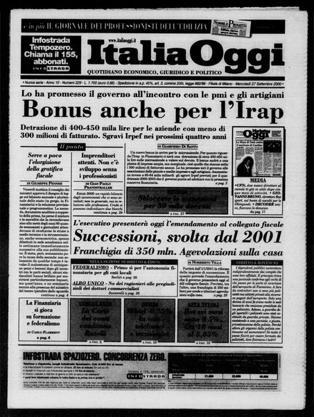 Italia oggi : quotidiano di economia finanza e politica